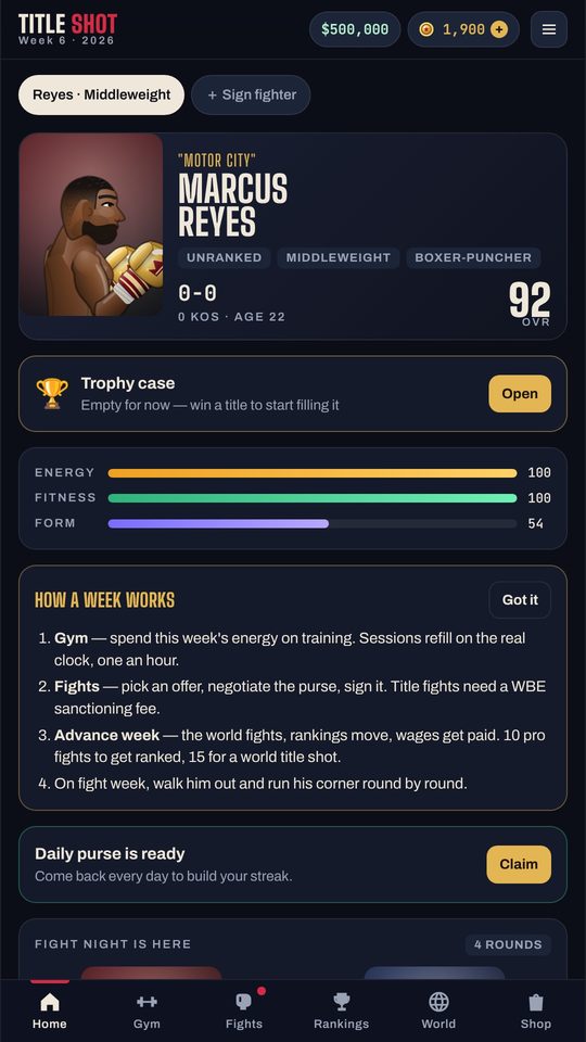 Your fighter's home screen
